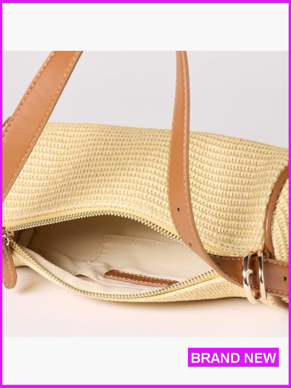 Straw Barrel Bag Shoulder Handbag Woven Tote Crossbody Bucket Bag Summer Chic - Picture 4 of 5
